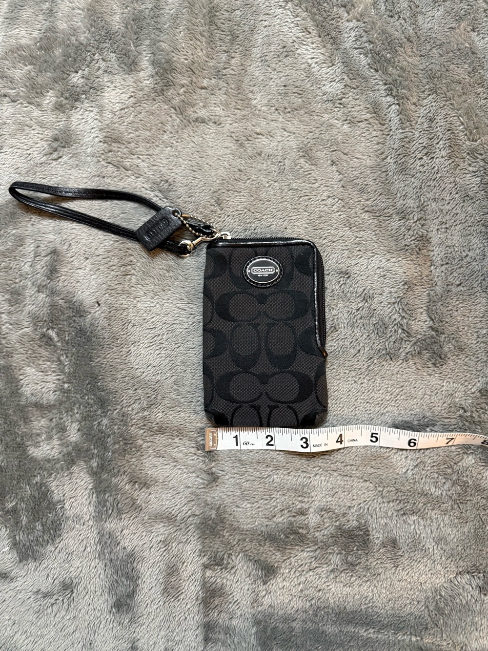 Coach Black Signature Wristlet Phone Pouch with Logo Patch